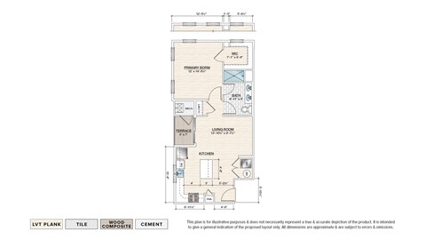 Floor plan for 1 bed, 1 bath, 735 sqft